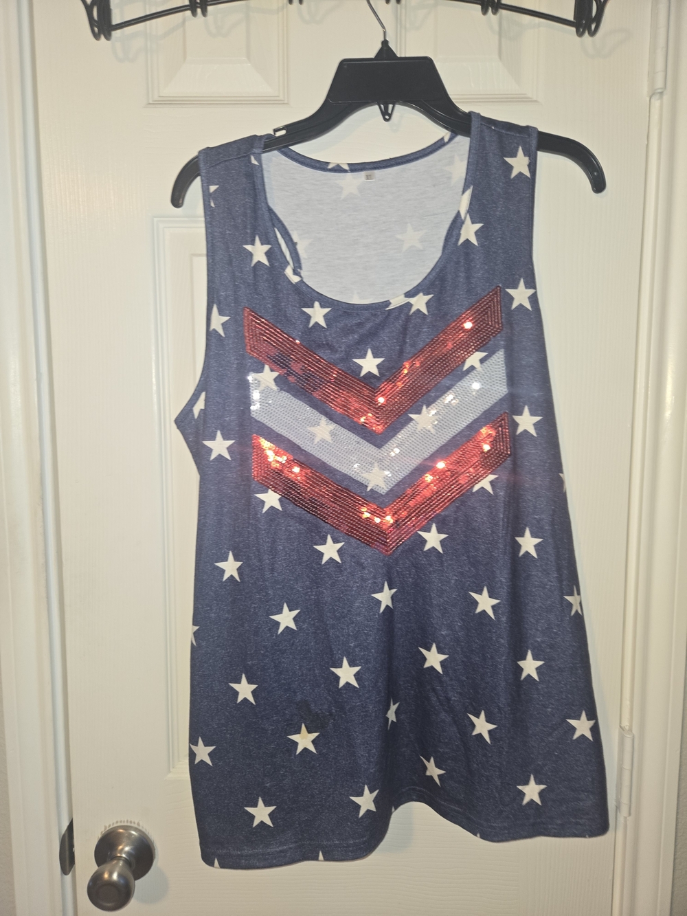 Star Print Navy Tank with Red Sequin Chevron